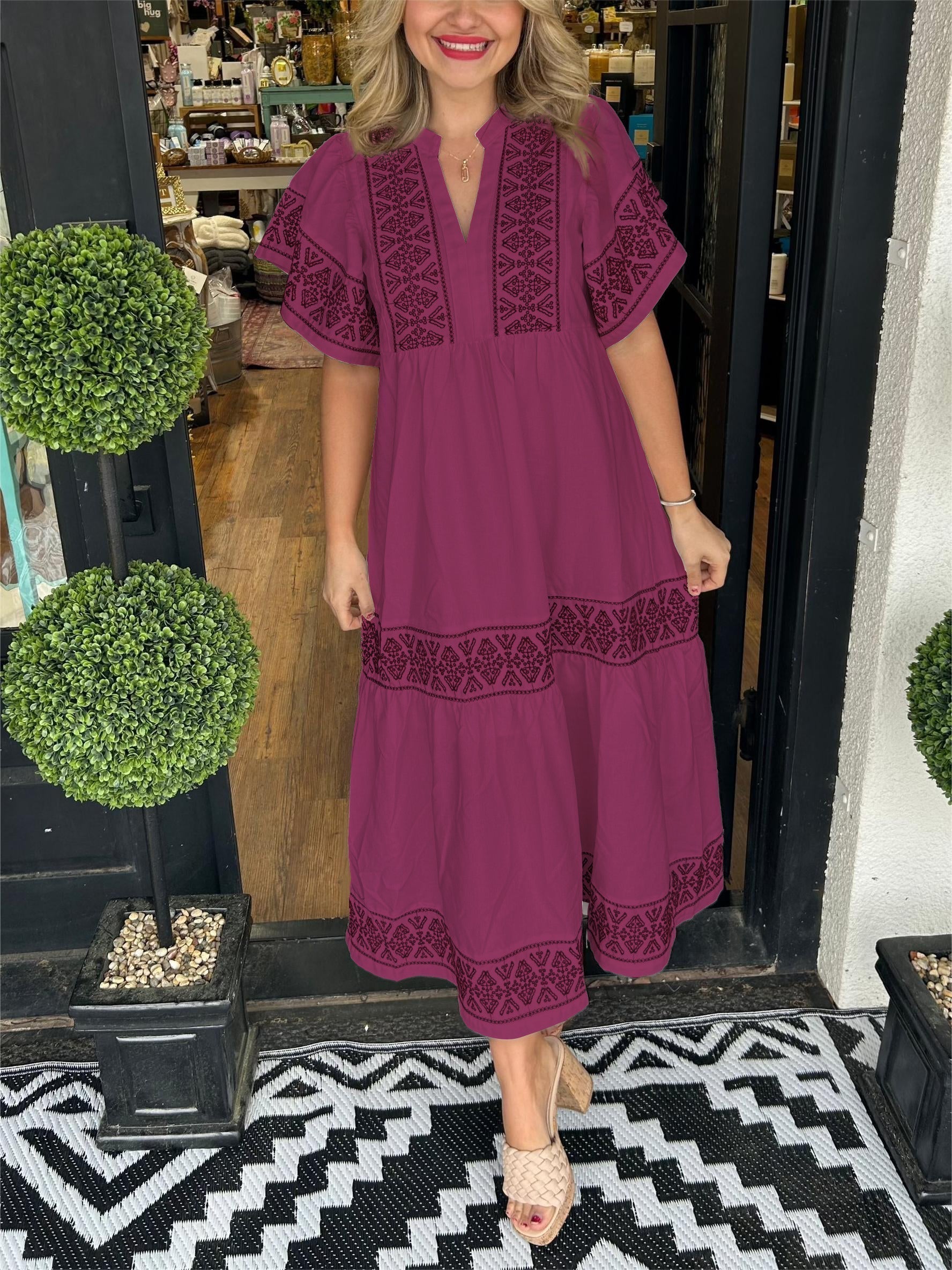 Patricia | Women’s Summer Boho V Neck Midi Dress