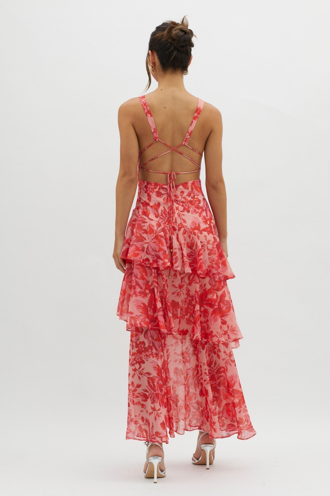 Emmy | Women's Chiffon Floral Tiered Ruffle Deep V-Neck Maxi Dress Carol & Margaret Wilmington