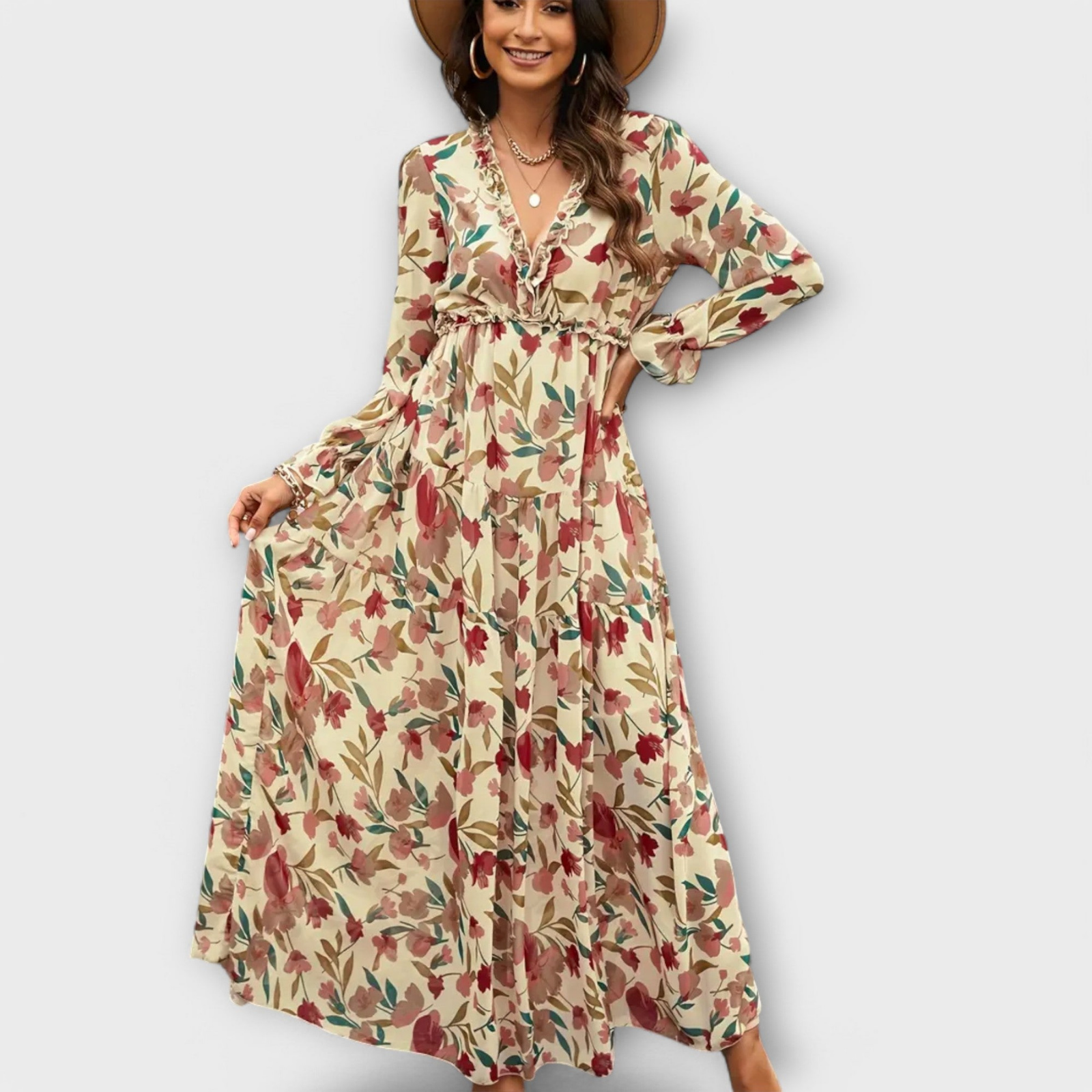Aria | Women's Chiffon Floral Long Sleeve Tiered Maxi Dress Carol & Margaret Wilmington
