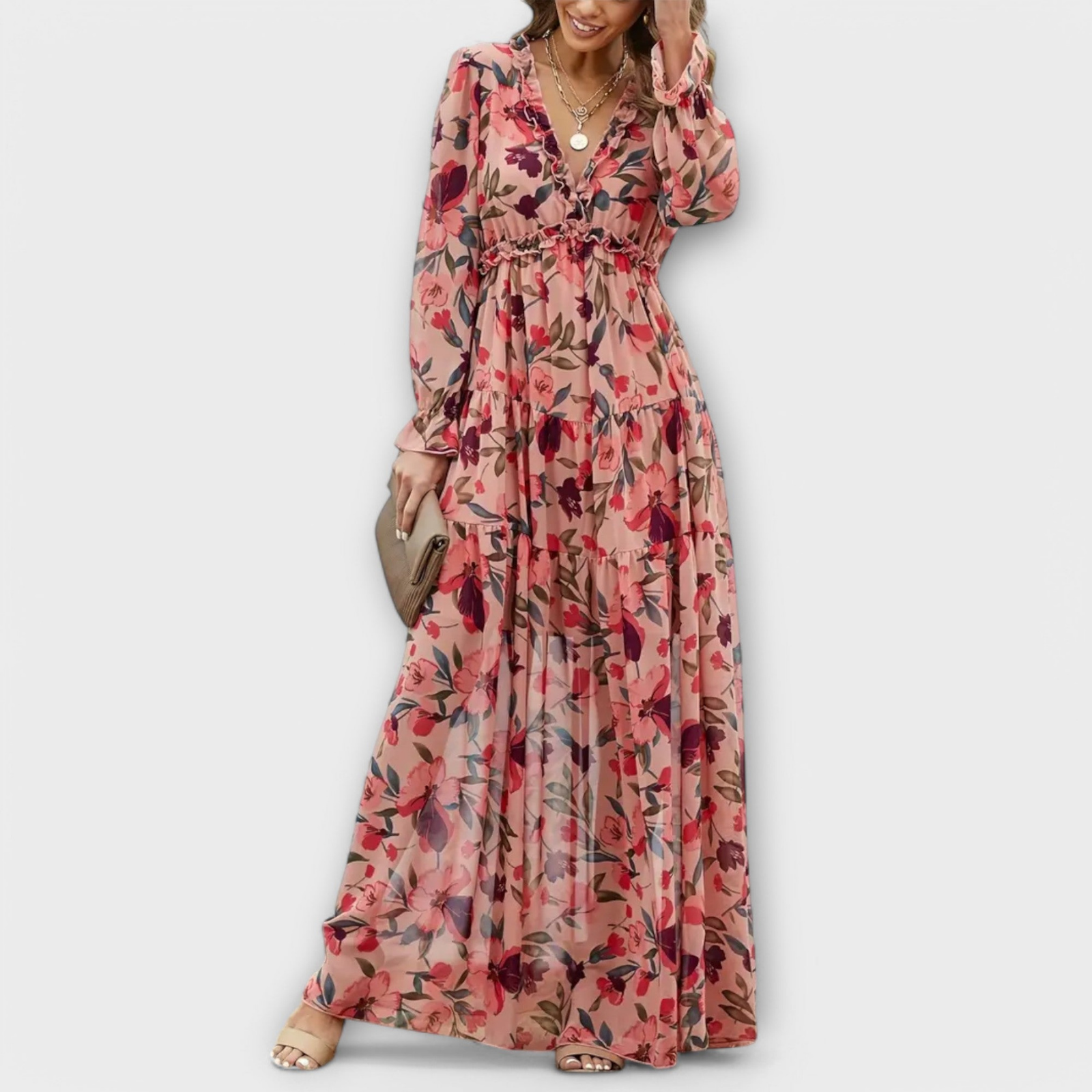 Aria | Women's Chiffon Floral Long Sleeve Tiered Maxi Dress Carol & Margaret Wilmington