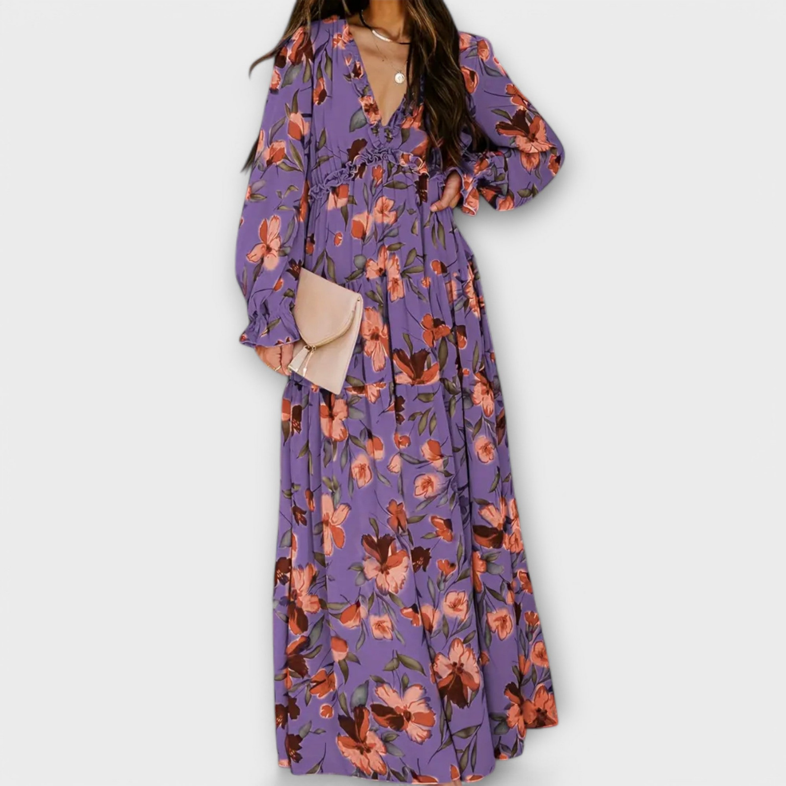 Aria | Women's Chiffon Floral Long Sleeve Tiered Maxi Dress Carol & Margaret Wilmington