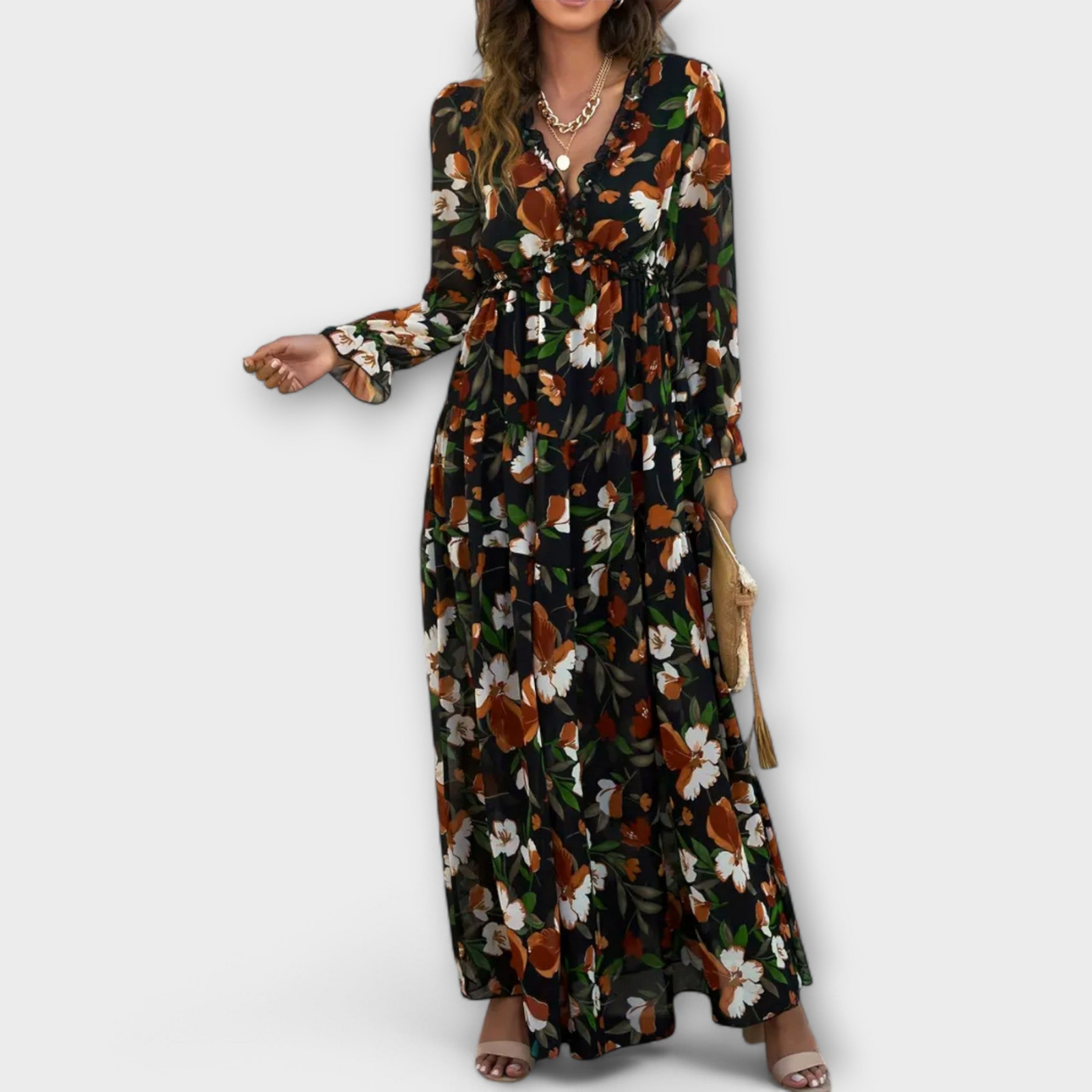 Aria | Women's Chiffon Floral Long Sleeve Tiered Maxi Dress Carol & Margaret Wilmington