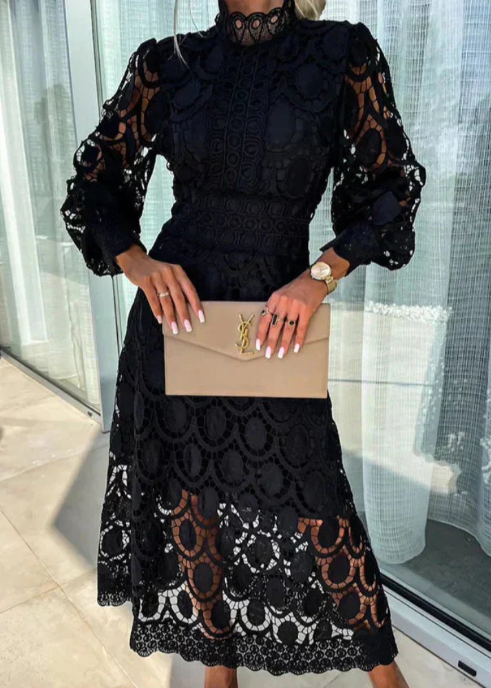 Ruby | Women's Lace Mock Neck Long Sleeve A-Line Midi Dress Carol & Margaret Wilmington