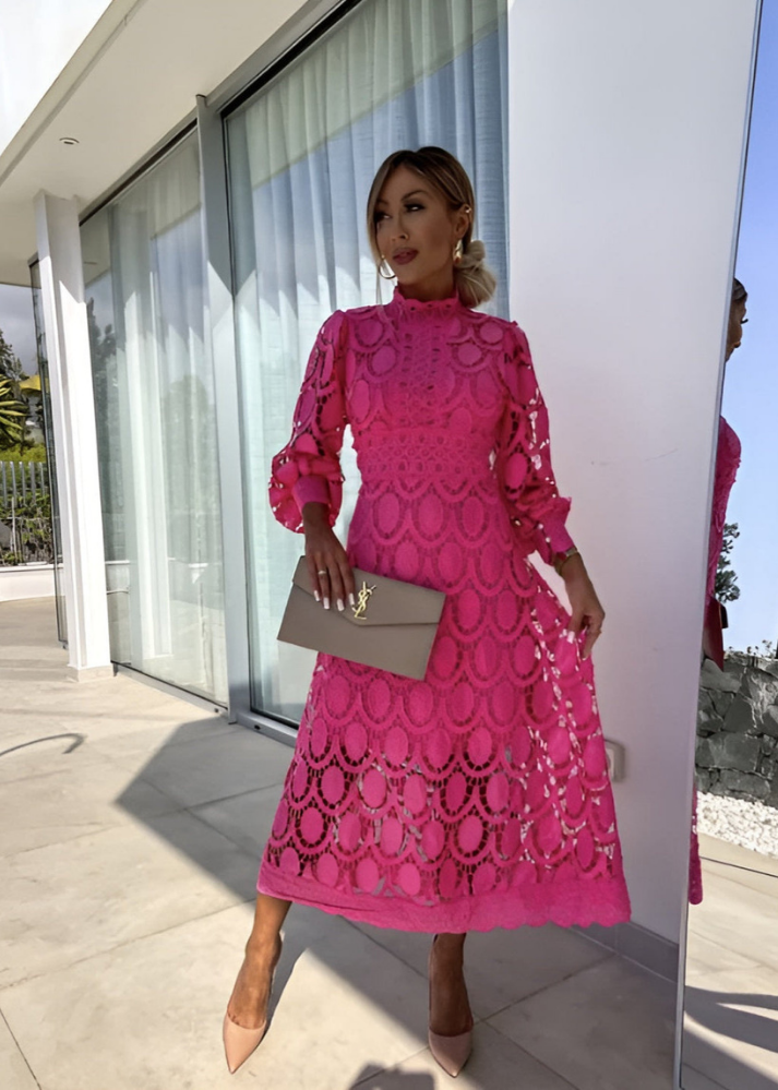 Ruby | Women's Lace Mock Neck Long Sleeve A-Line Midi Dress Carol & Margaret Wilmington