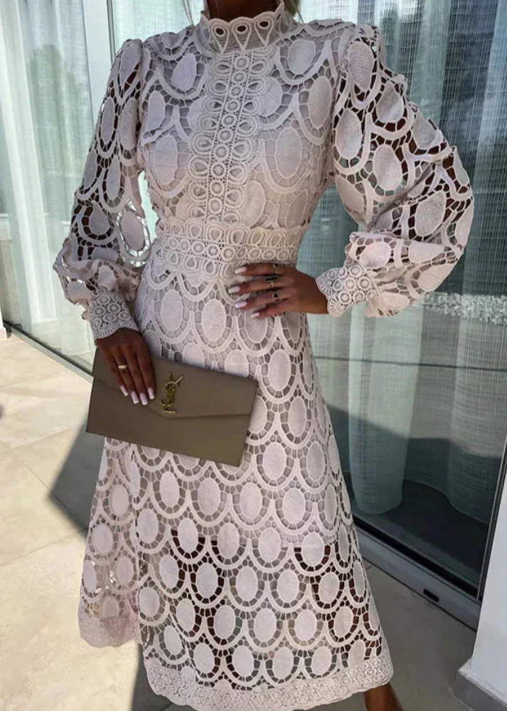 Ruby | Women's Lace Mock Neck Long Sleeve A-Line Midi Dress Carol & Margaret Wilmington