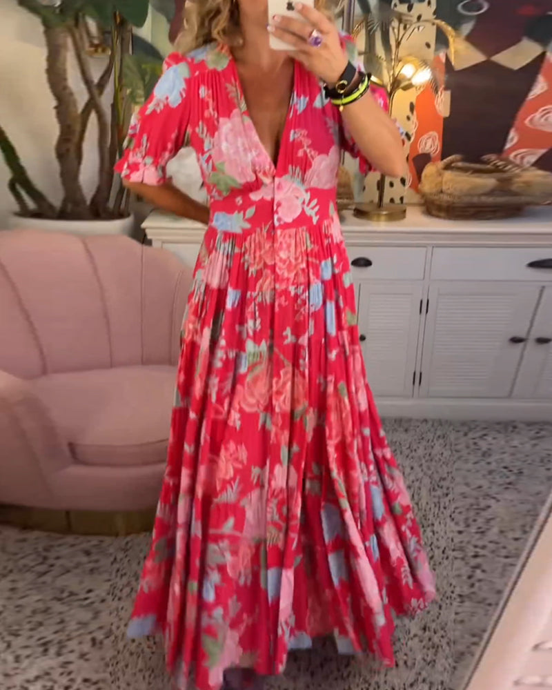 Julianne | Women's Cotton Floral V-Neck Puff Sleeve Tiered Maxi Dress Carol & Margaret Wilmington