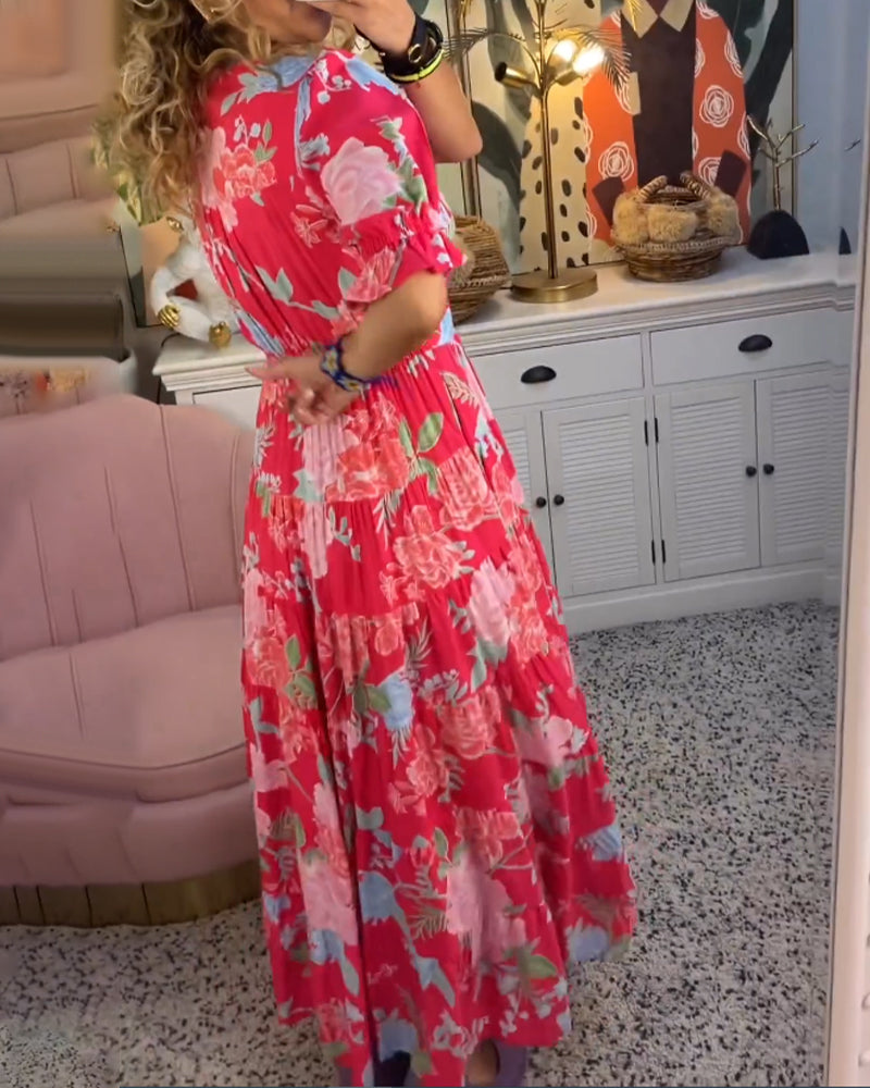 Julianne | Women's Cotton Floral V-Neck Puff Sleeve Tiered Maxi Dress Carol & Margaret Wilmington