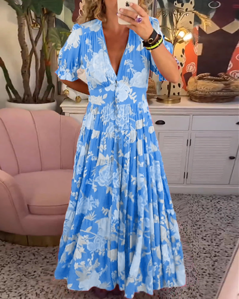 Julianne | Women's Cotton Floral V-Neck Puff Sleeve Tiered Maxi Dress Carol & Margaret Wilmington