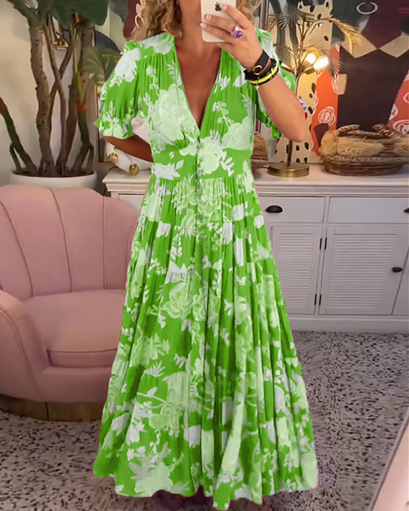 Julianne | Women's Cotton Floral V-Neck Puff Sleeve Tiered Maxi Dress Carol & Margaret Wilmington