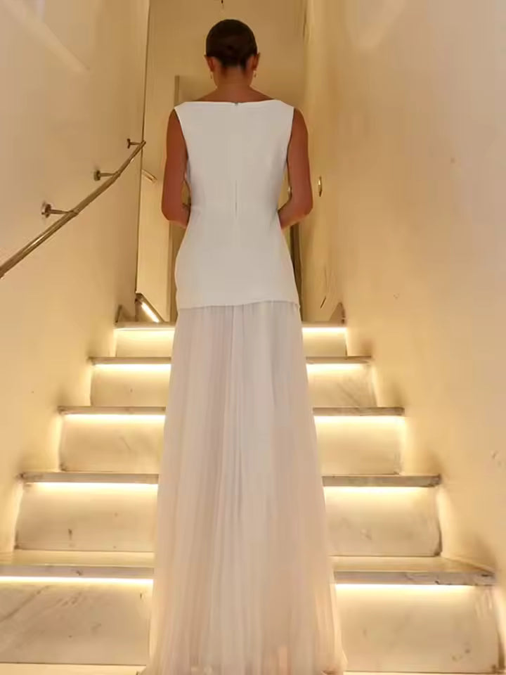 Athena | Women's Stretch Chiffon Pleated Skirt Boat Neck Maxi Dress Carol & Margaret Wilmington
