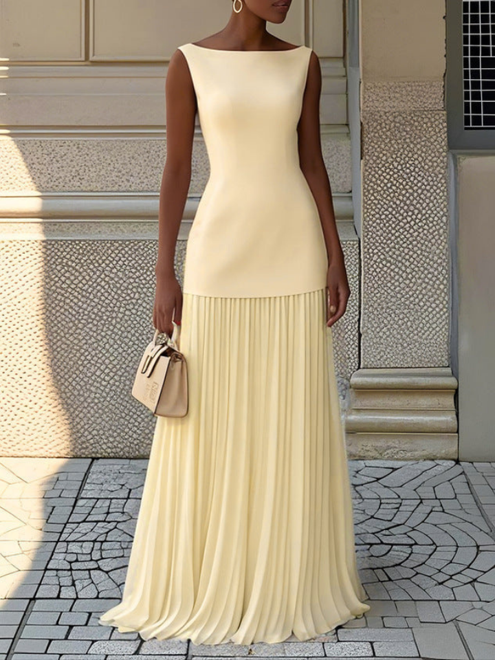 Athena | Women's Stretch Chiffon Pleated Skirt Boat Neck Maxi Dress Carol & Margaret Wilmington
