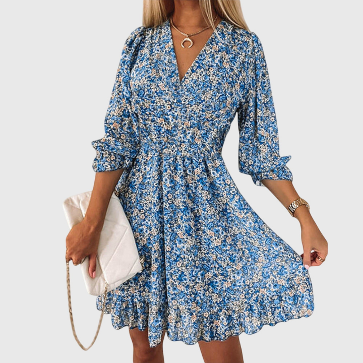 Robin | Women's Chiffon Floral V-Neck Skater Mini Dress Carol & Margaret Wilmington