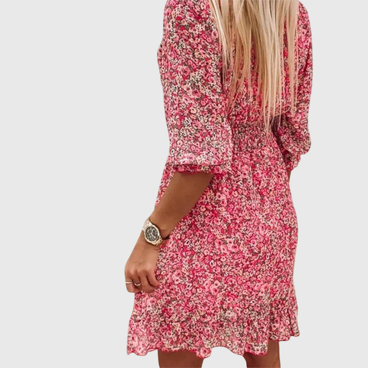 Robin | Women's Chiffon Floral V-Neck Skater Mini Dress Carol & Margaret Wilmington