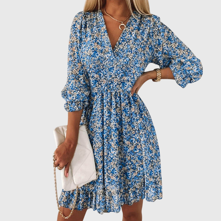 Robin | Women's Chiffon Floral V-Neck Skater Mini Dress Carol & Margaret Wilmington