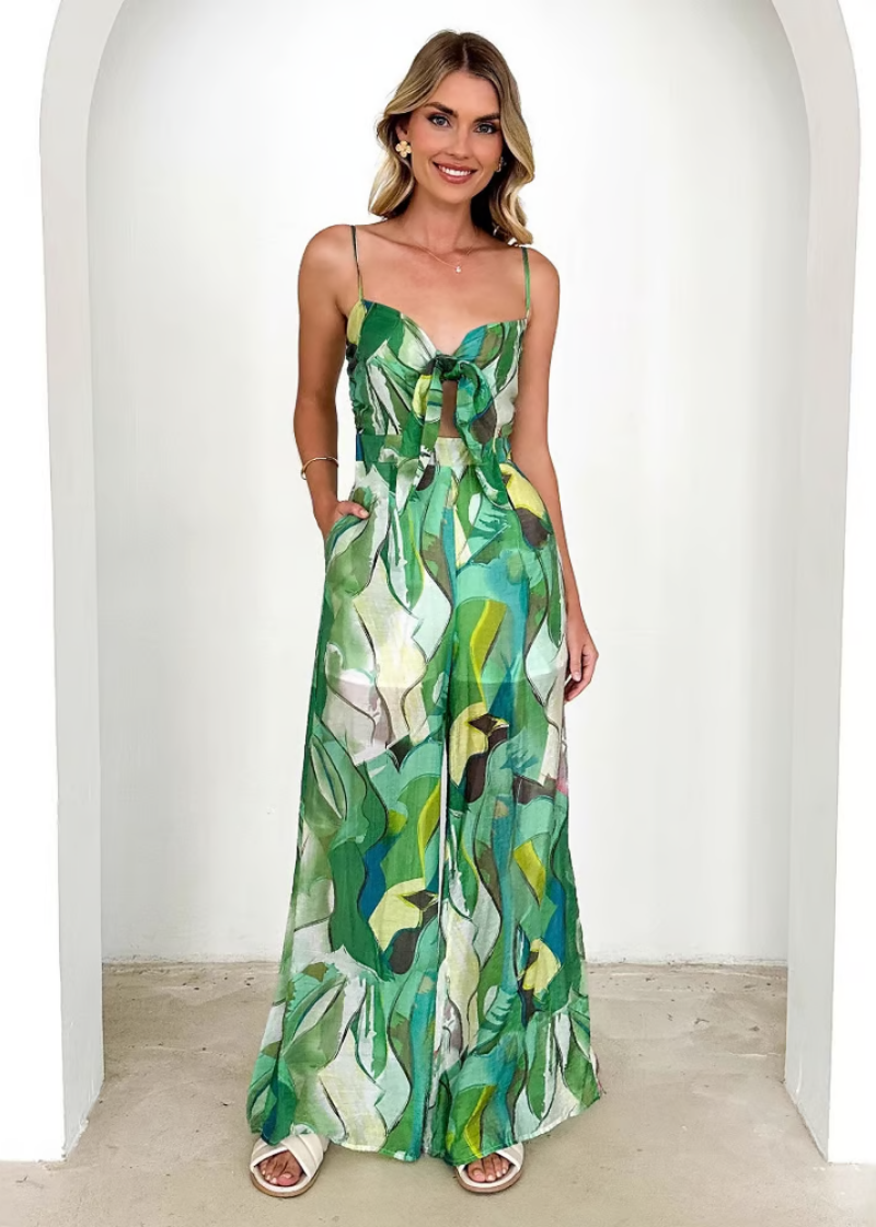 Brynn | Women's Chiffon Abstract Print Tie-Front Cutout Maxi Dress Carol & Margaret Wilmington