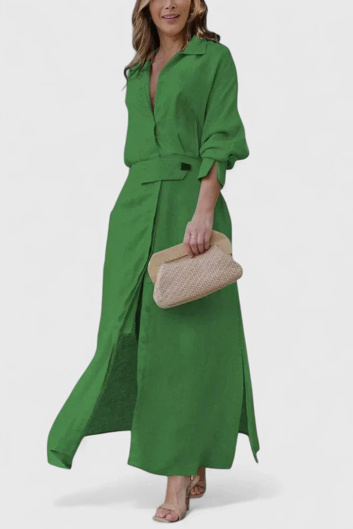 Della | Women's Linen Belted Button-Down Maxi Shirt Dress Carol & Margaret Wilmington