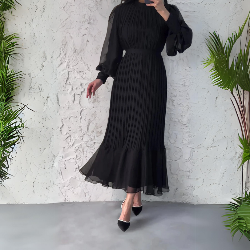Erica | Women's Chiffon Pleated Mock Neck Long Sleeve Maxi Dress Carol & Margaret Wilmington
