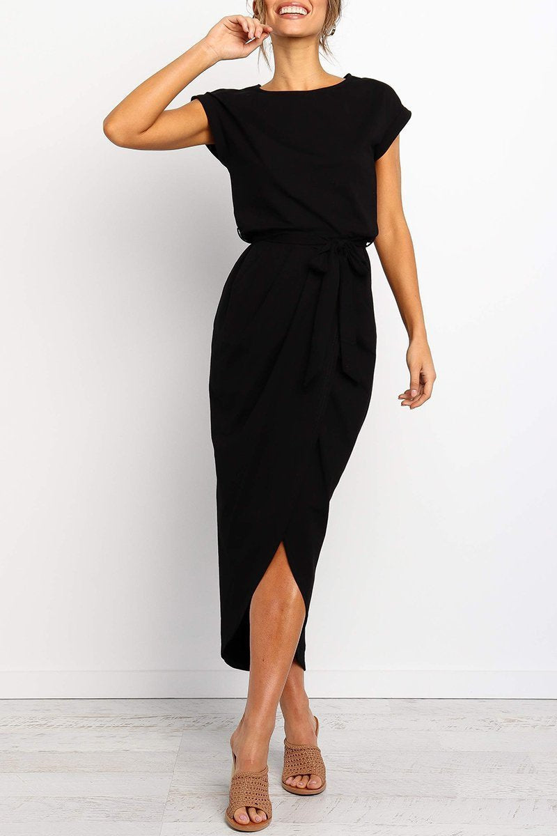 Delaney | Women's Chiffon Cap Sleeve Belted Wrap Midi Dress Carol & Margaret Wilmington