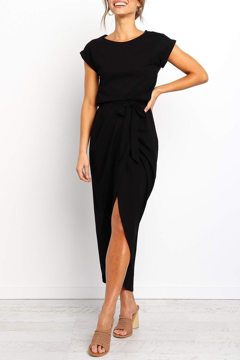 Delaney | Women's Chiffon Cap Sleeve Belted Wrap Midi Dress Carol & Margaret Wilmington