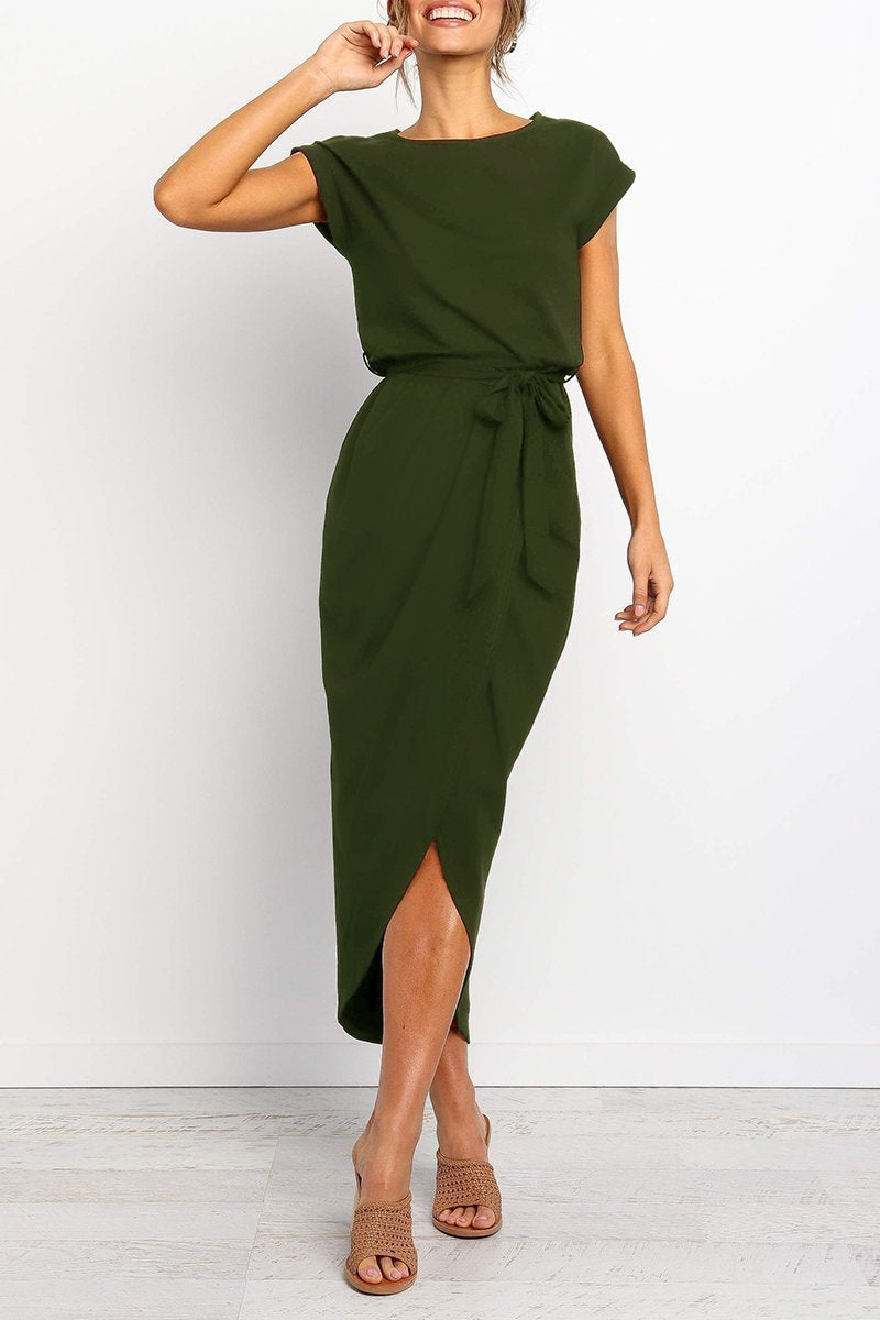 Delaney | Women's Chiffon Cap Sleeve Belted Wrap Midi Dress Carol & Margaret Wilmington