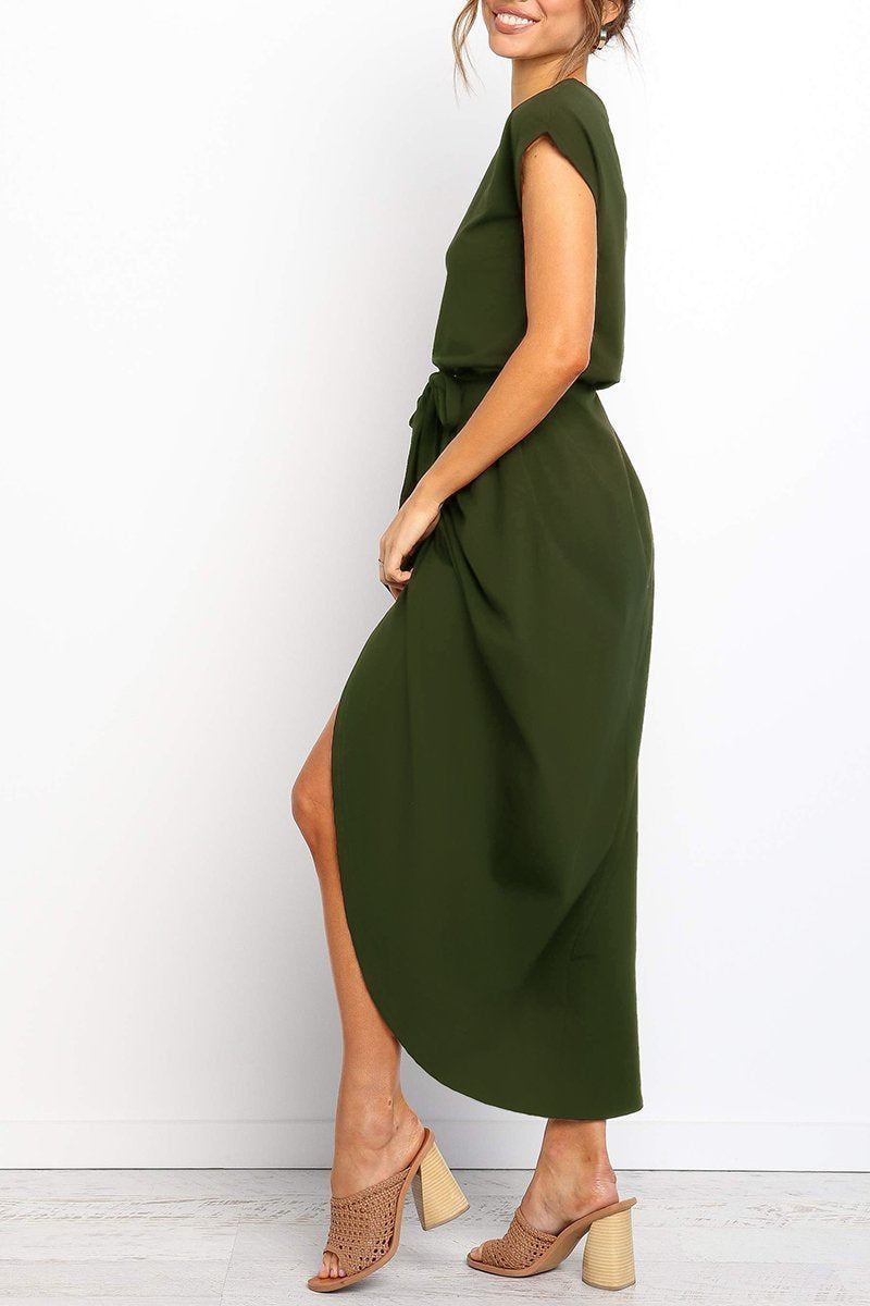 Delaney | Women's Chiffon Cap Sleeve Belted Wrap Midi Dress Carol & Margaret Wilmington