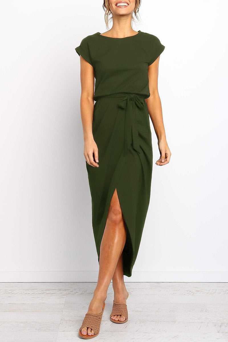 Delaney | Women's Chiffon Cap Sleeve Belted Wrap Midi Dress Carol & Margaret Wilmington