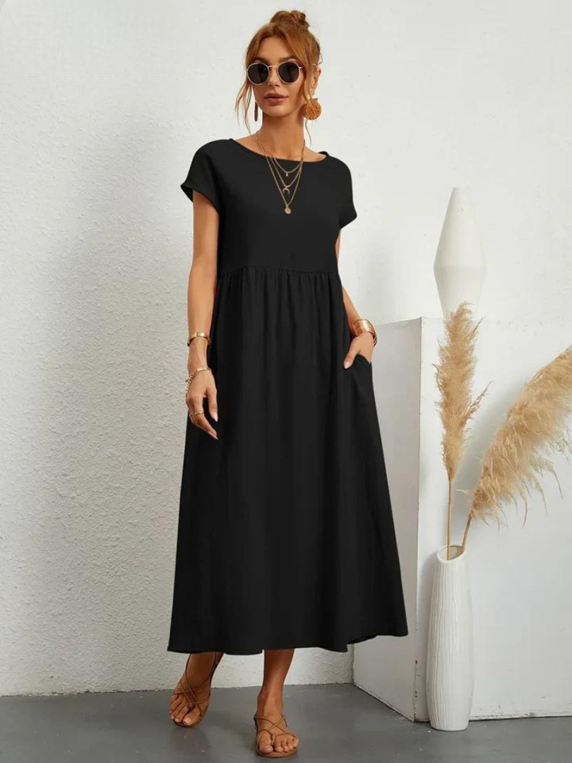 Melina | Women's Cotton Cap Sleeve Gathered Waist Midi Dress Carol & Margaret Wilmington