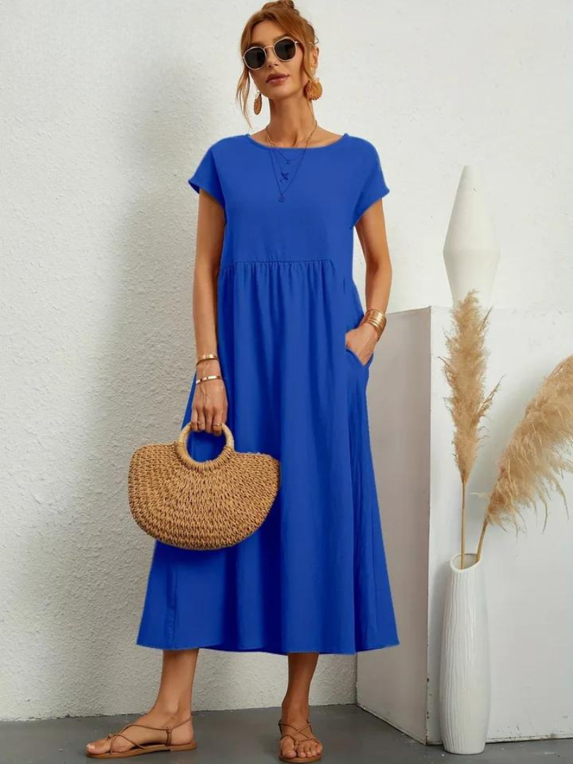 Melina | Women's Cotton Cap Sleeve Gathered Waist Midi Dress Carol & Margaret Wilmington