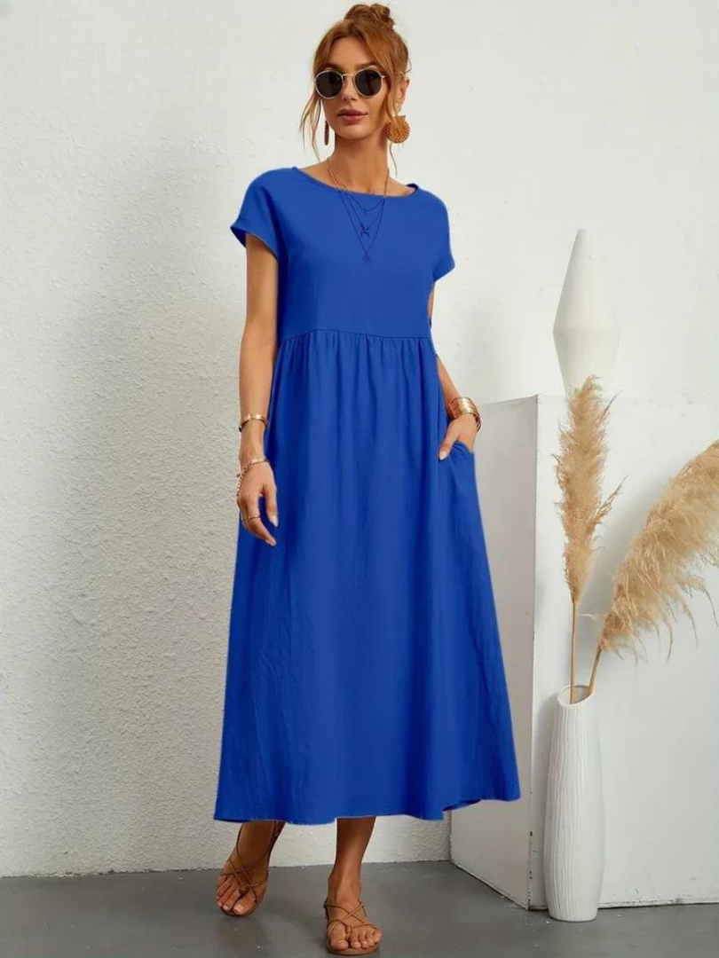 Melina | Women's Cotton Cap Sleeve Gathered Waist Midi Dress Carol & Margaret Wilmington