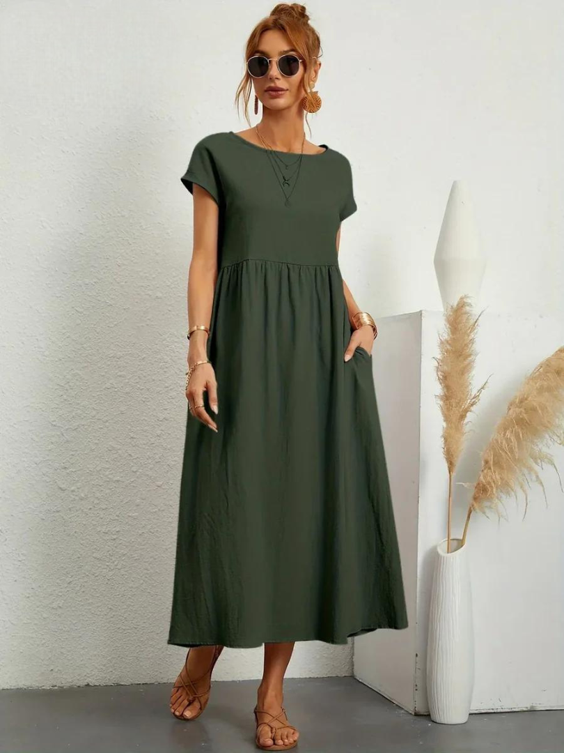 Melina | Women's Cotton Cap Sleeve Gathered Waist Midi Dress Carol & Margaret Wilmington