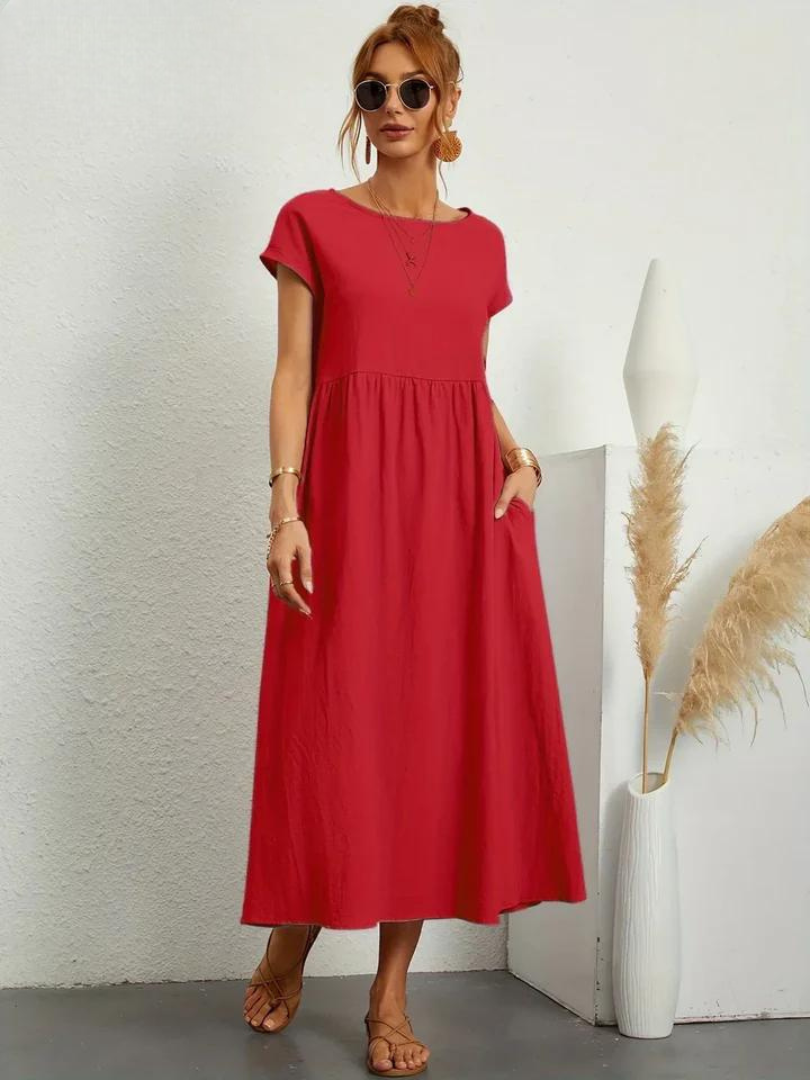 Melina | Women's Cotton Cap Sleeve Gathered Waist Midi Dress Carol & Margaret Wilmington