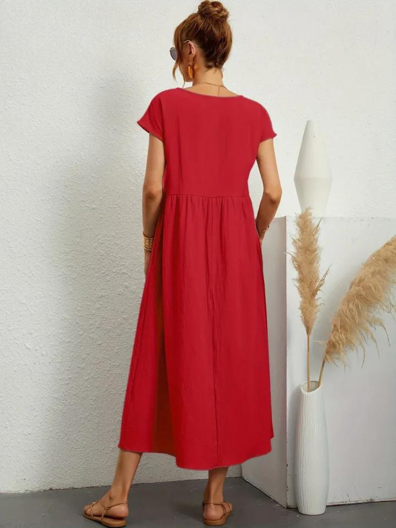 Melina | Women's Cotton Cap Sleeve Gathered Waist Midi Dress Carol & Margaret Wilmington