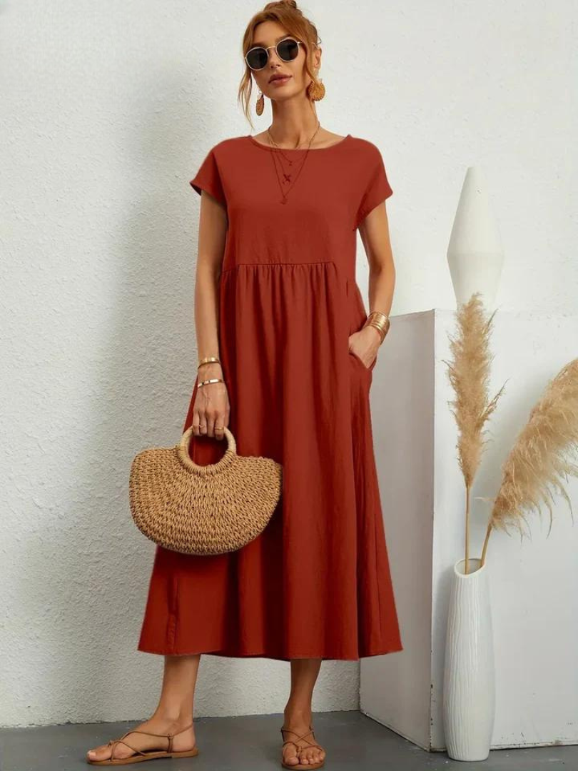Melina | Women's Cotton Cap Sleeve Gathered Waist Midi Dress Carol & Margaret Wilmington
