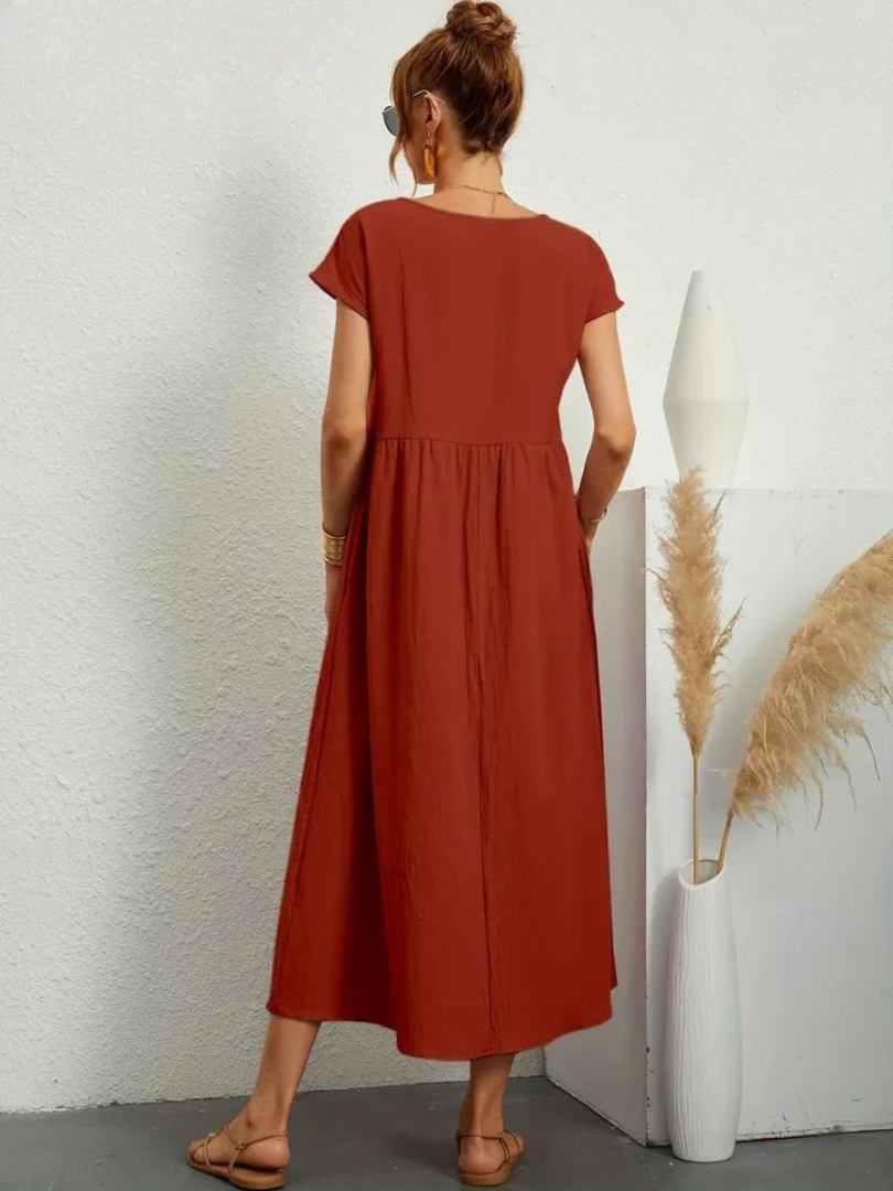Melina | Women's Cotton Cap Sleeve Gathered Waist Midi Dress Carol & Margaret Wilmington