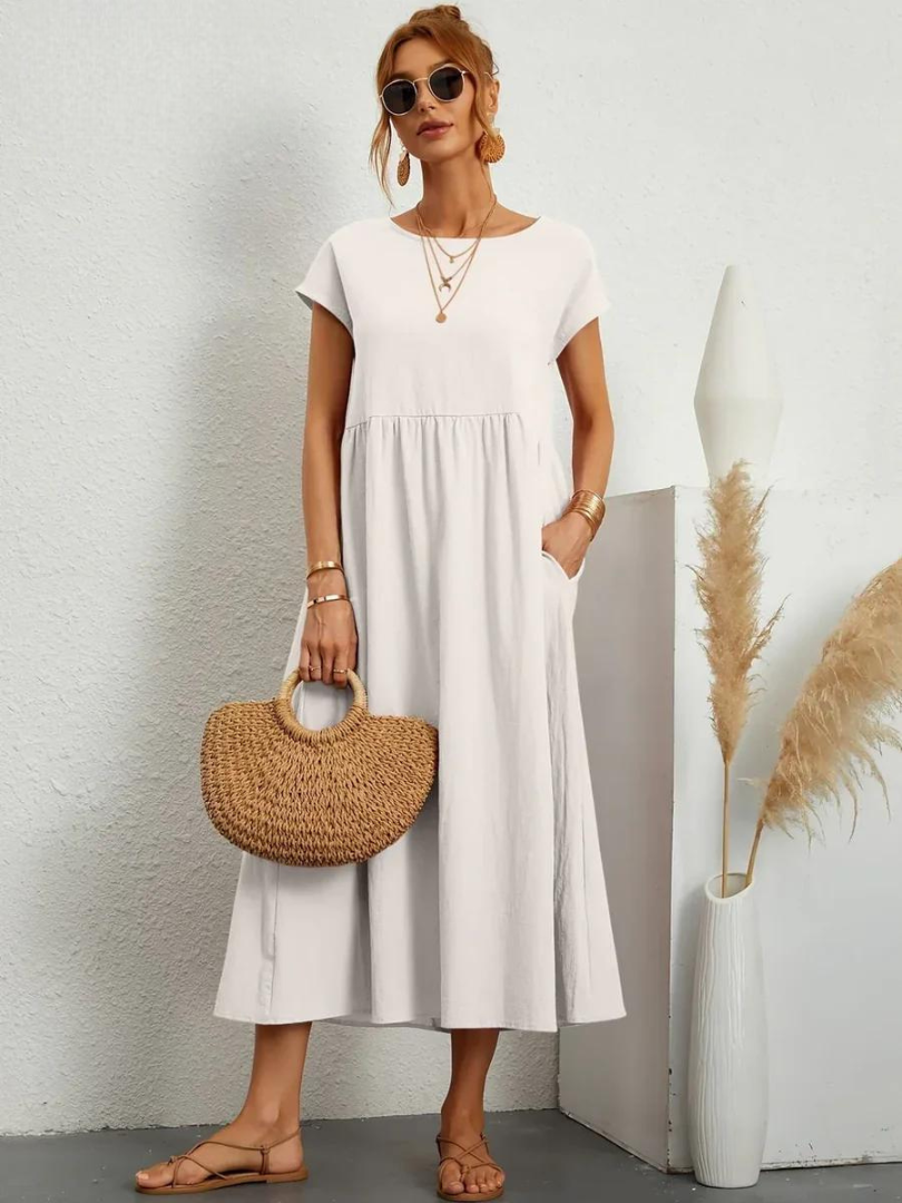 Melina | Women's Cotton Cap Sleeve Gathered Waist Midi Dress Carol & Margaret Wilmington