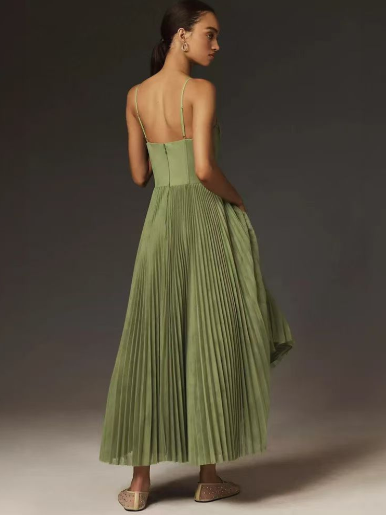 Zora | Women's Green Chiffon Pleated Corset Bustier Maxi Dress Carol & Margaret Wilmington