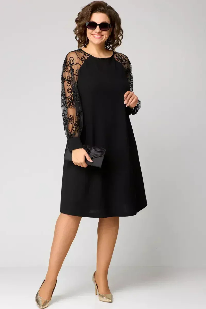 Macy | Women's Black Stretch Mesh Embroidered Sleeve Mini Dress Carol & Margaret Wilmington