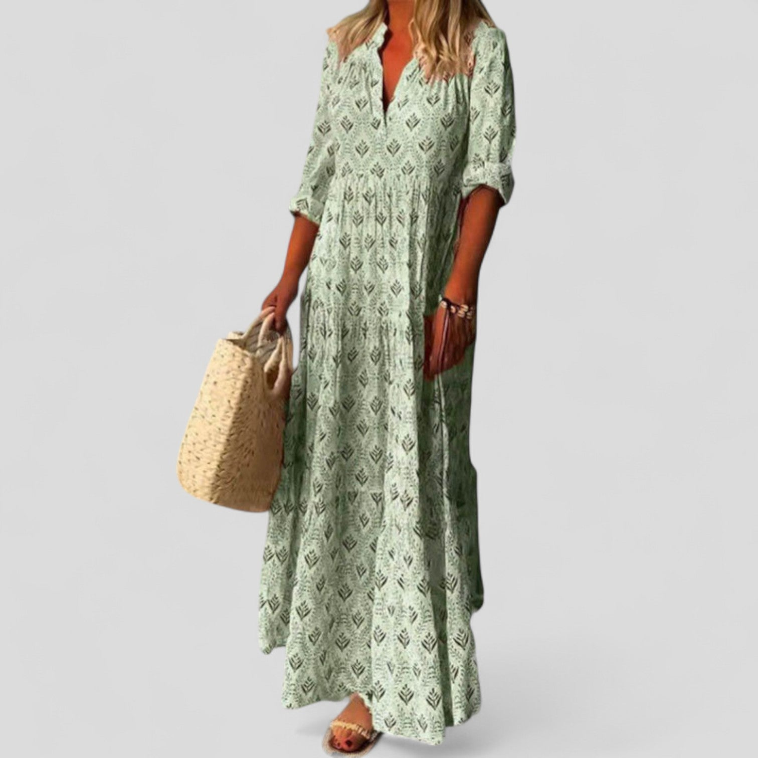 Patricia | Women's Cotton Boho Printed V-Neck Maxi Dress Carol & Margaret Wilmington