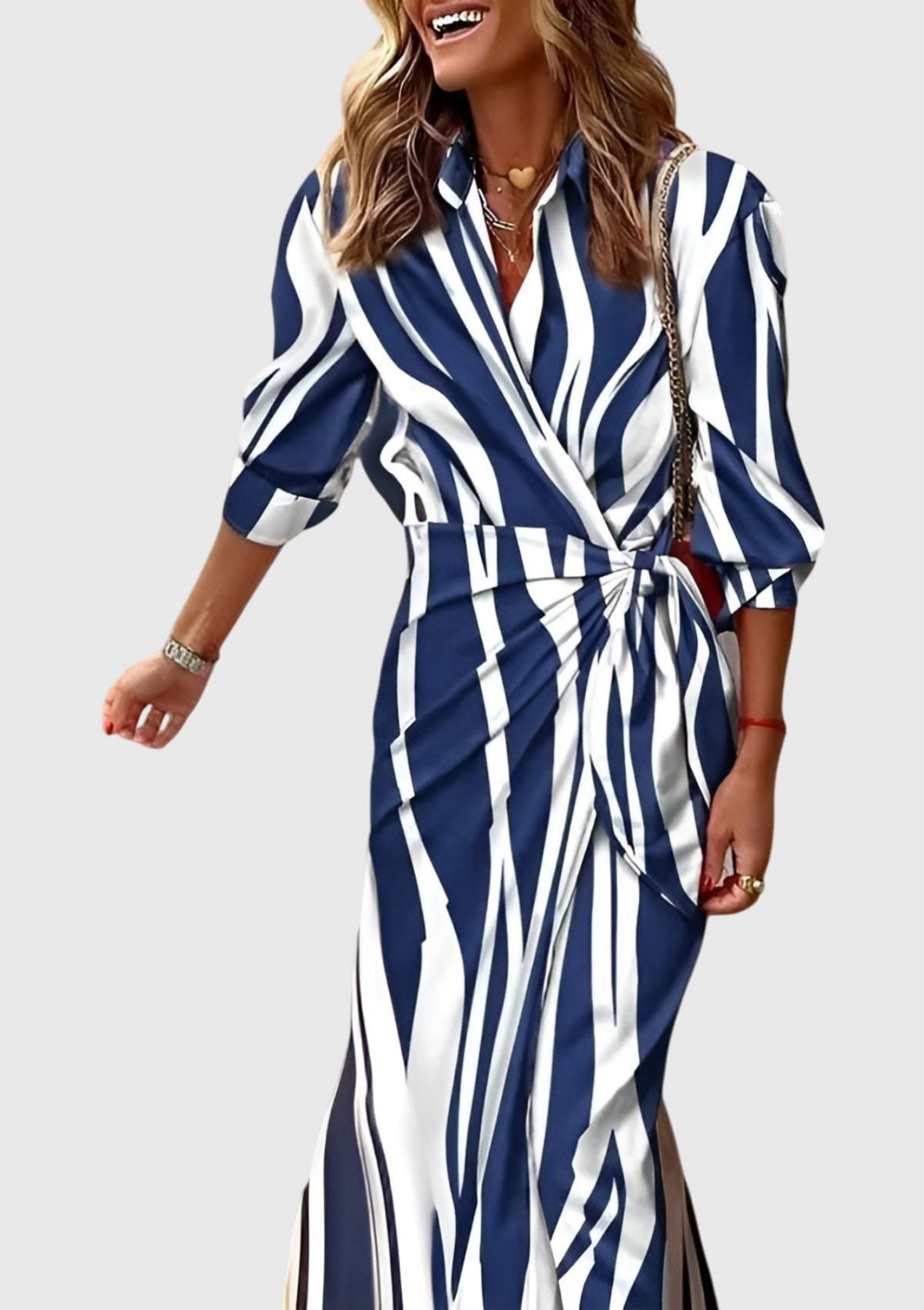 Liberty | Women's Satin Geometric Print Wrap Tie-Waist Maxi Dress Carol & Margaret Wilmington