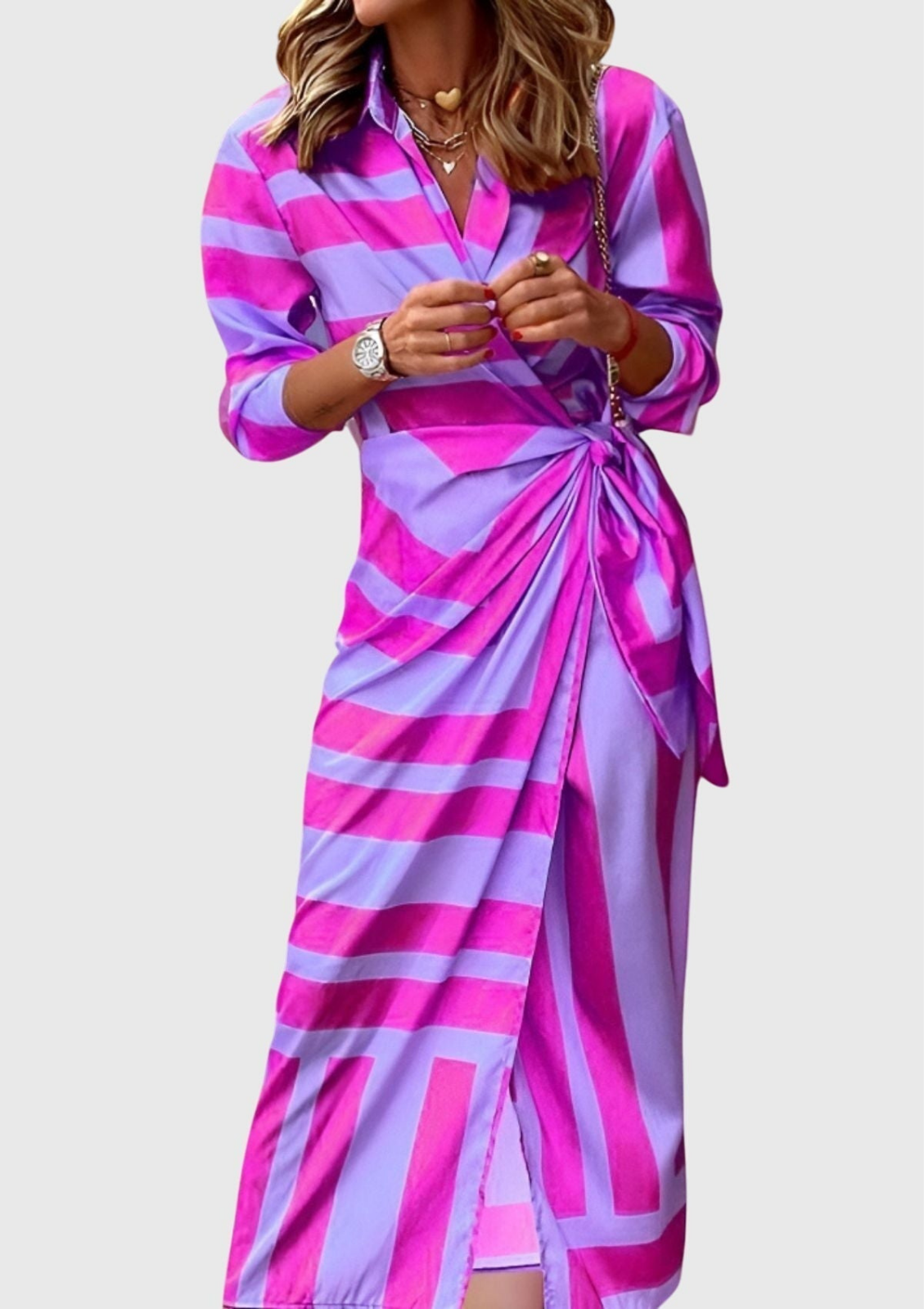 Liberty | Women's Satin Geometric Print Wrap Tie-Waist Maxi Dress Carol & Margaret Wilmington