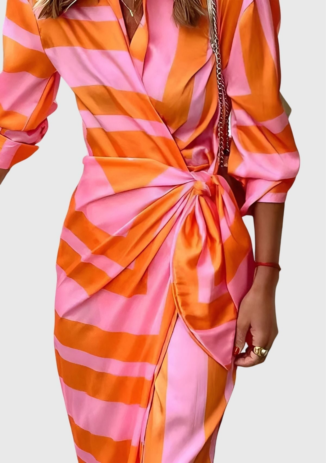 Liberty | Women's Satin Geometric Print Wrap Tie-Waist Maxi Dress Carol & Margaret Wilmington