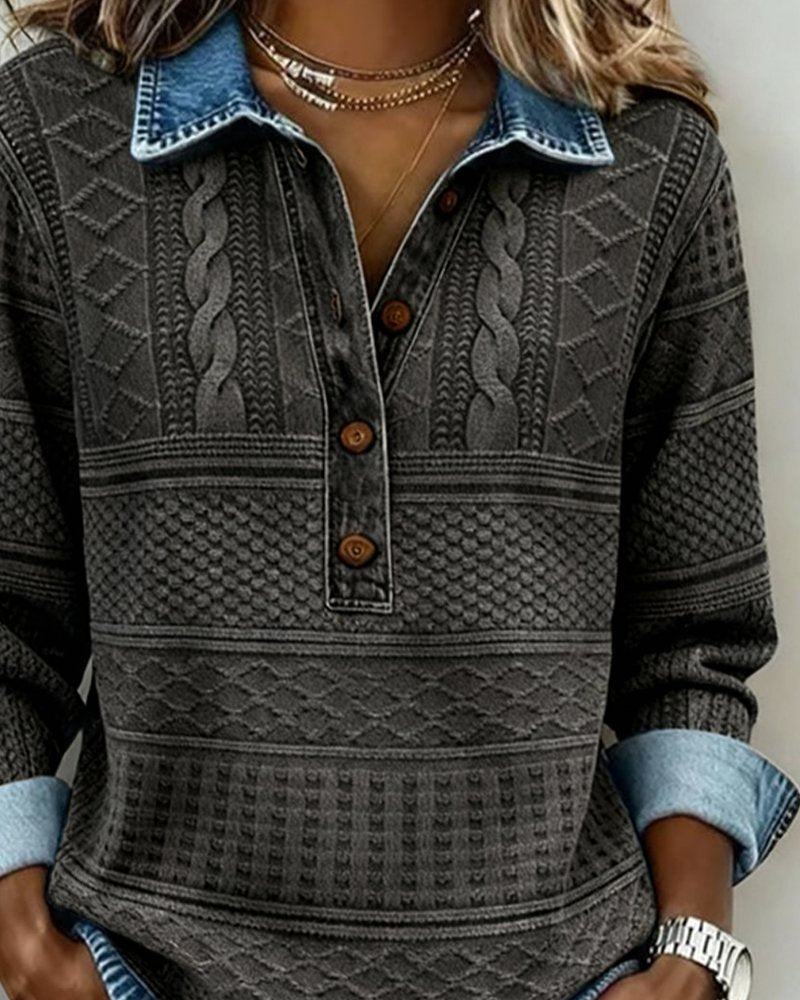 Charlotte | Cable Knit Sweater Half Button Collared Pullover