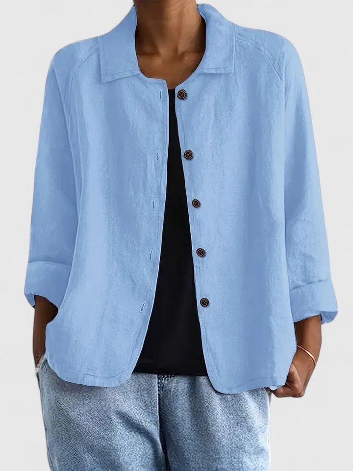 Cotton Button-Up Cardigan Relaxed Fit Long Sleeve - Light Blue