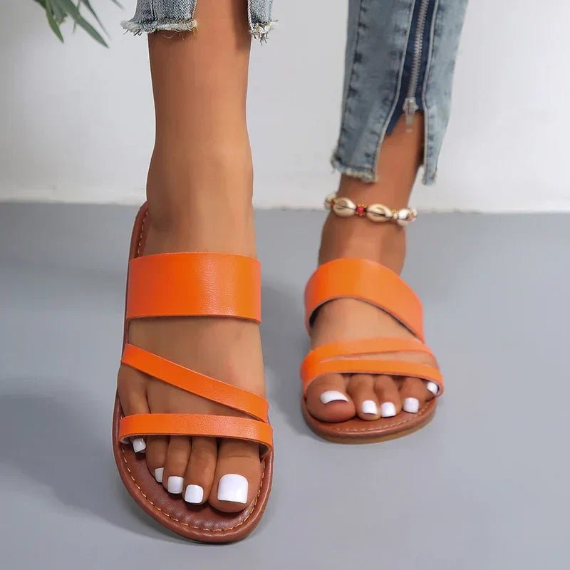 Cross-Strap Sandals Cushioned Flat Slip-On Summer - Orange