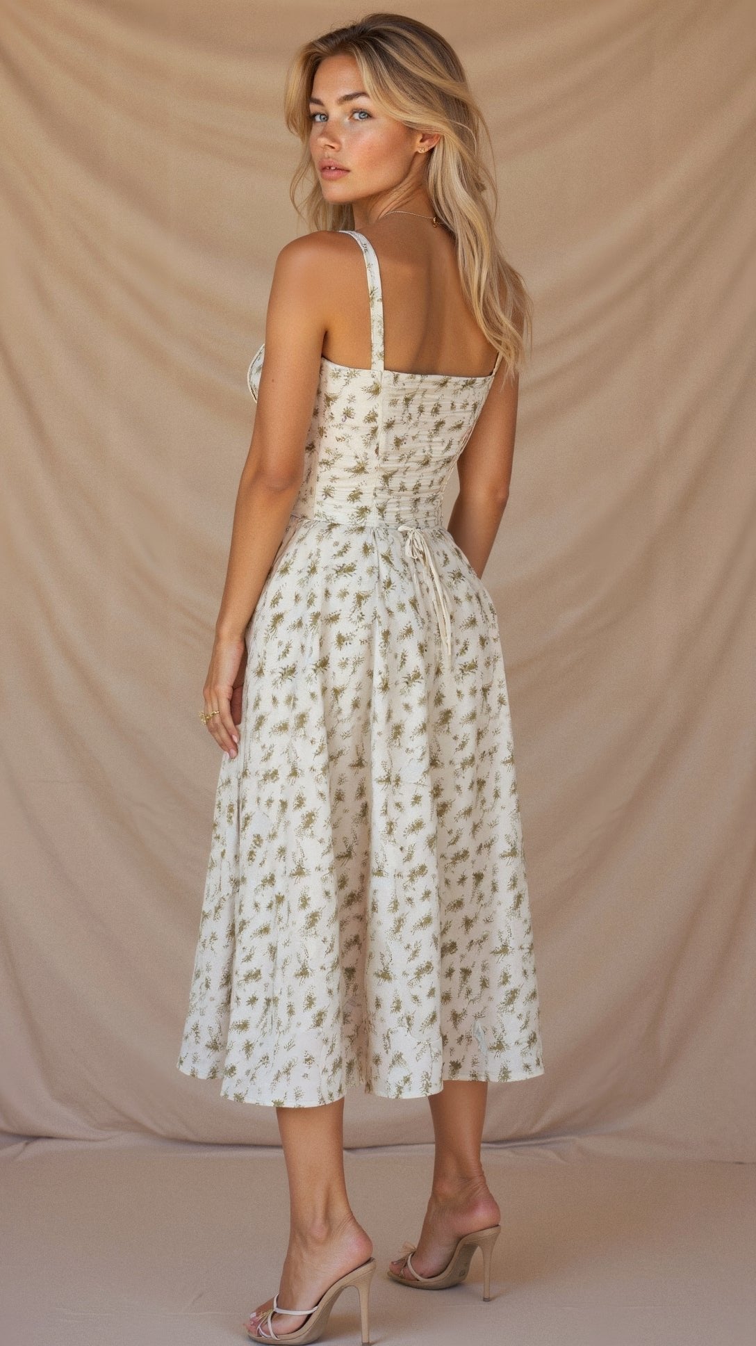 Amelia | Floral Corset Midi Dress Sweetheart Neckline