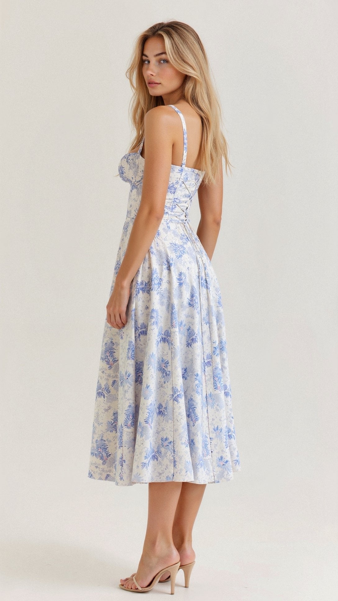 Amelia | Floral Corset Midi Dress Sweetheart Neckline