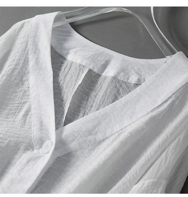 Luna | Linen Blouse V-Neck Batwing Sleeves Loose Fit Summer