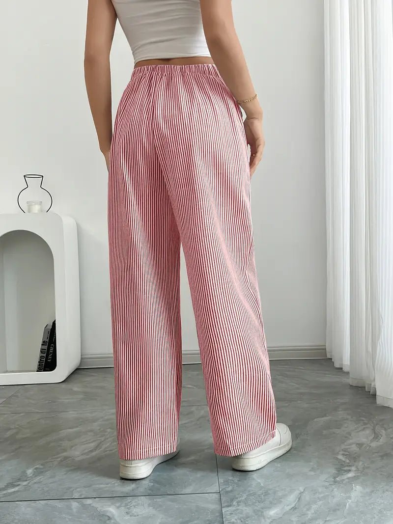 Olivia | Linen Wide Leg Striped Pants Drawstring Waist Pockets