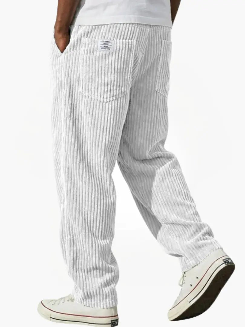 Men's Corduroy Pants Relaxed Fit Drawstring Waist - Weiß