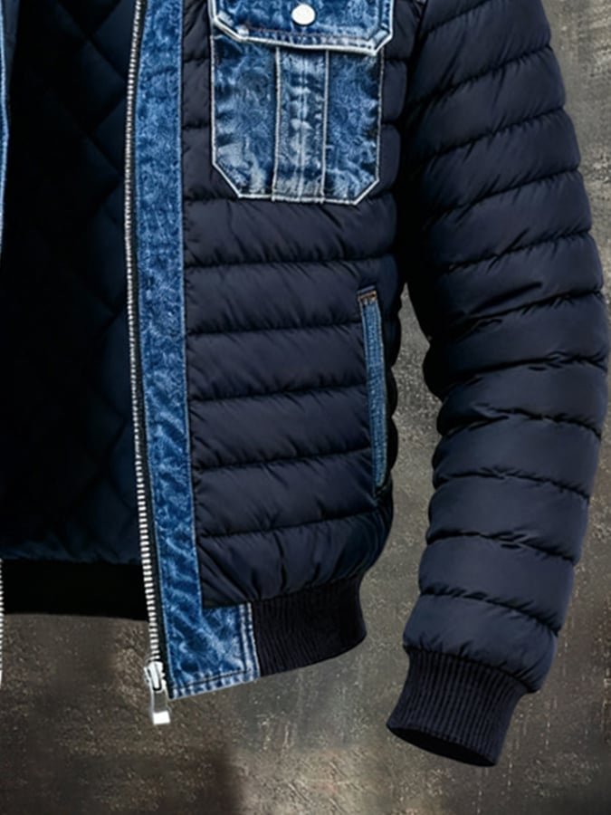 Mason | Men's Denim Puffer Jacket Quilted Bomber Thermal Insulation